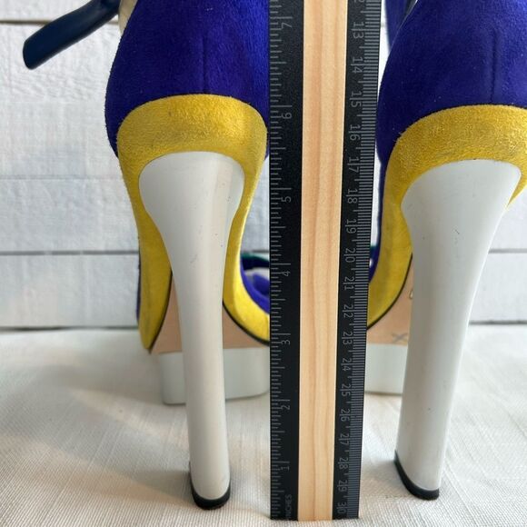 BRIAN ATWOOD BRAGANCA MULTI COLOR Leather Suede PLATFORM SANDAL HEELS - Picture 8 of 12